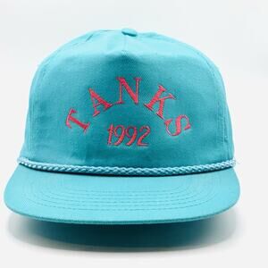 Vintage 90s SnapBack Hat Cap TANKS 92 Script Light Blue One Size Vtg